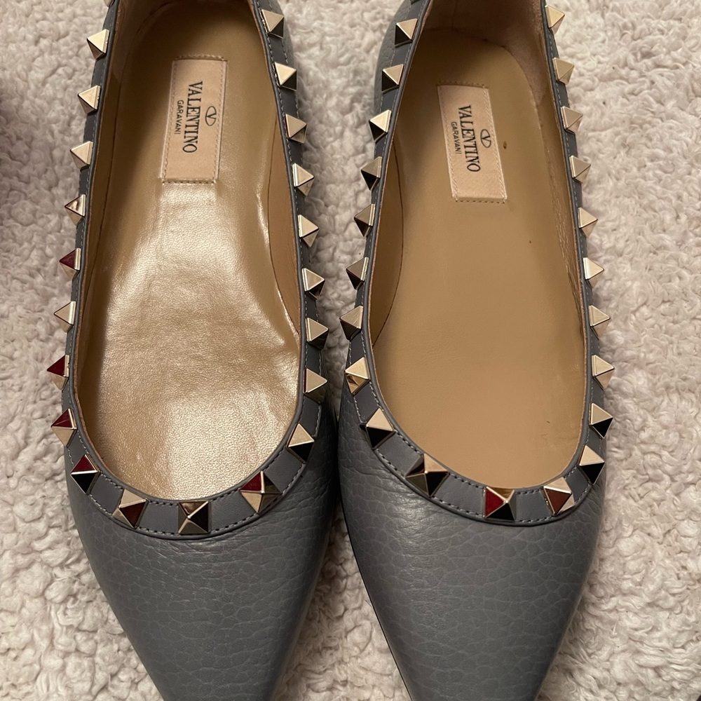 Valentino Gray Studded Flats with Pointed Toe